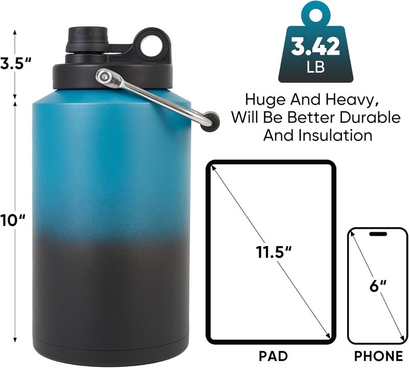 Kerilyn Insulated Gallon Jug with Handle, One Gallon, 128oz Stainless Steel, Large Double Vacuum Water Bottle for Hot & Cold Drinks, Wide Mouth, Sweat Proof, Great for Travel, Camping, Blue Gradient - Image 2